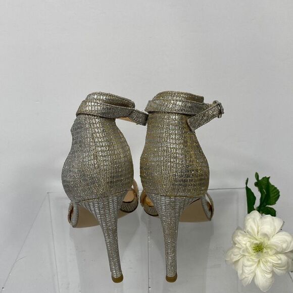 Michael Samantha Heeled Strappy Metallic Open Toe‎ Sandals Silver /Gold 9 - Picture 4 of 12